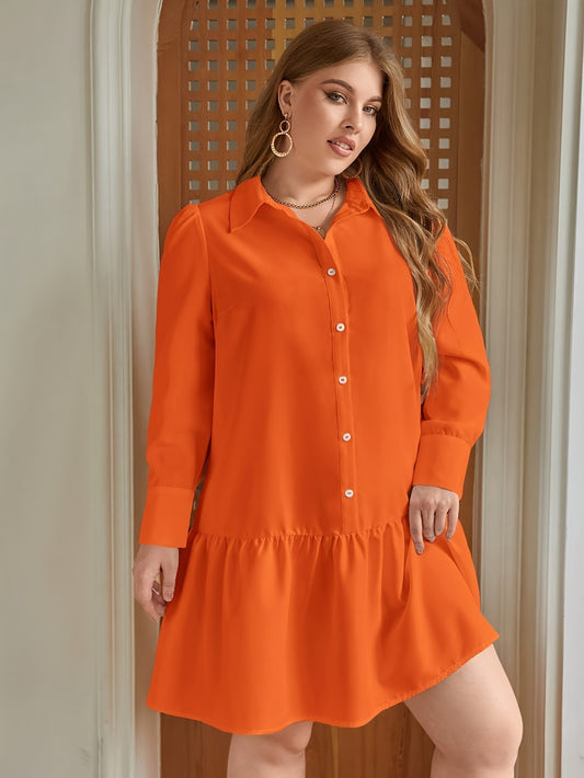  Long Sleeve Button Up Draped Waist Dress