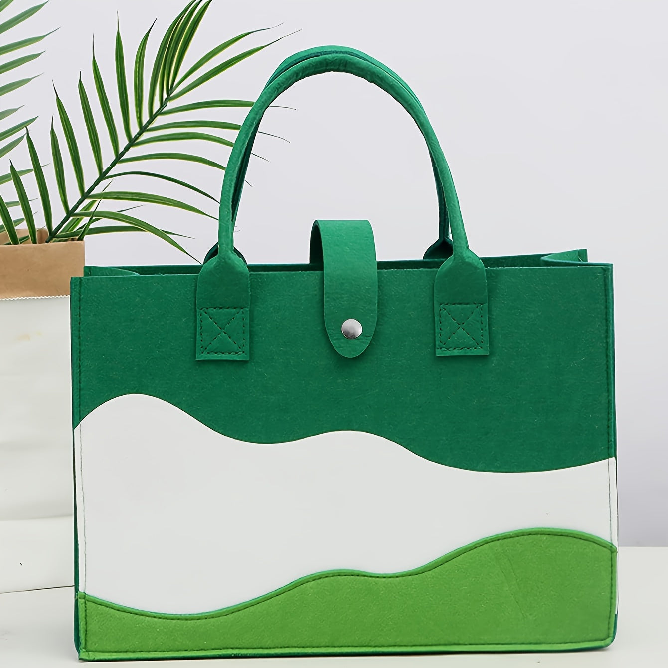 Stylish Colorblock Felt Tote Bag for Women