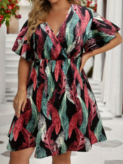  Women's Feather Print Midi Dress