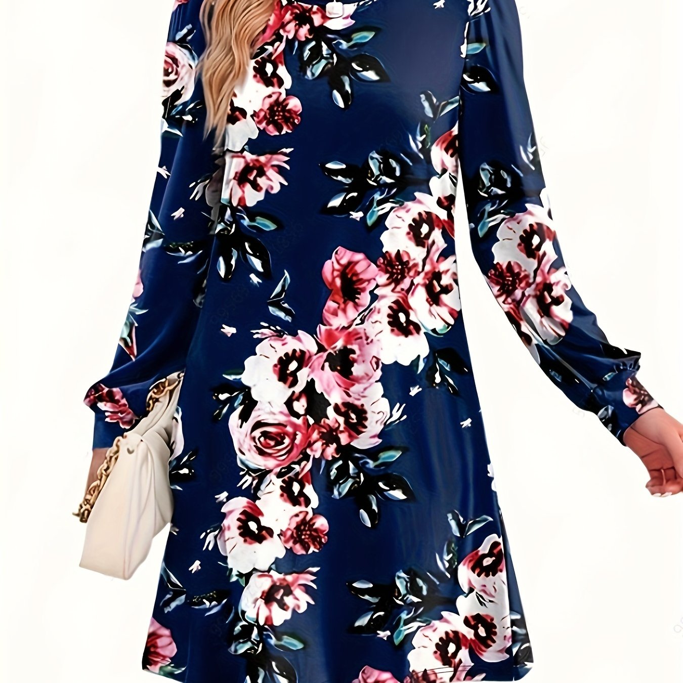  Women's Floral Print Long Sleeve Tee Dress