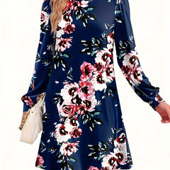  Women's Floral Print Long Sleeve Tee Dress