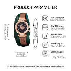6pcs Heart Rhinestone Quartz Watch & Love Bangle Set