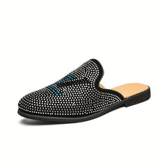 Women's Letter & Rhinestone Flat Mules Closed Toe Slip On Shoes