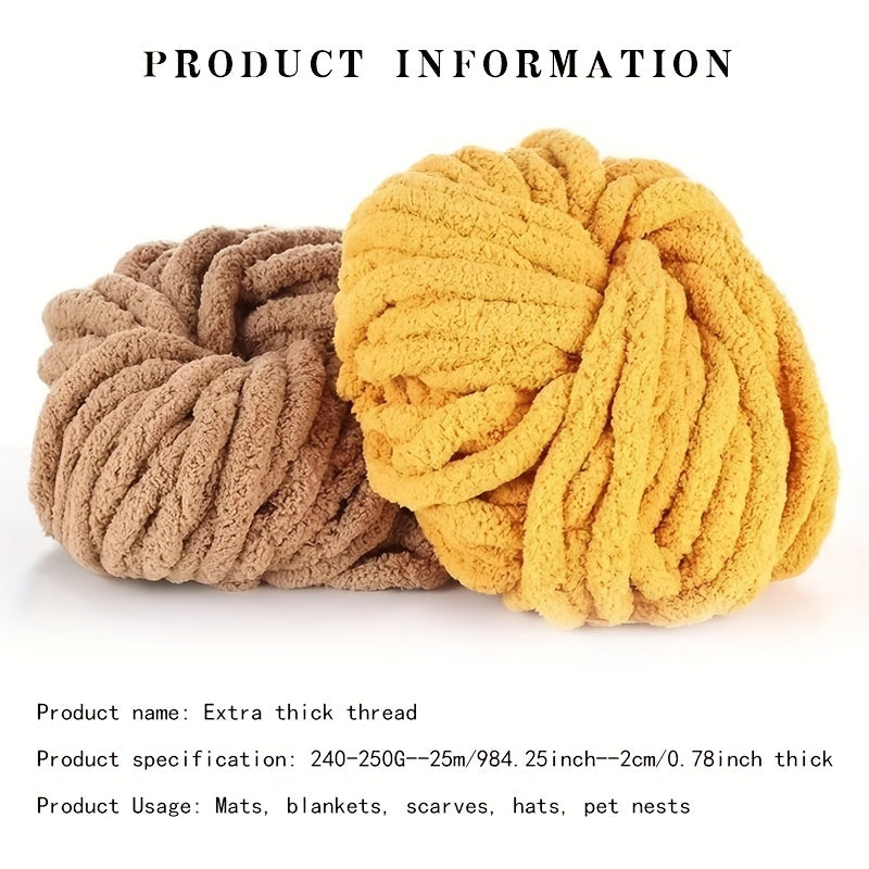 2 Skeins Solid Chunky Chenille Yarn DIY Arm Hand Knitting Hat Scarf