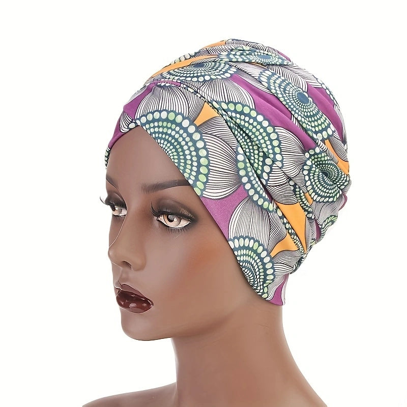 Boho Geometric Print Turban Hat Floral Pattern Chemo Cap Head Wrap