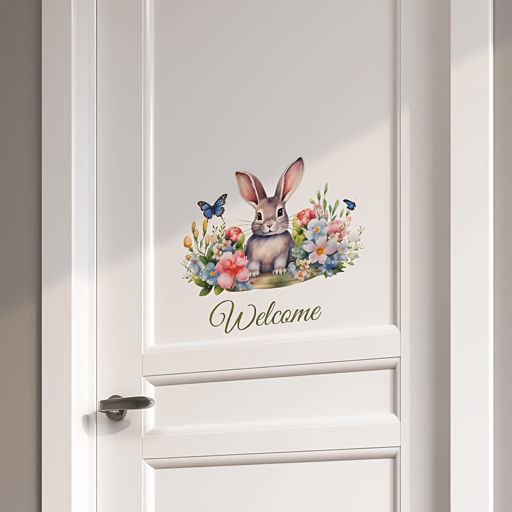 Rabbit Flower Butterfly Wall Sticker Welcome To Our Home Front Door Sign Decal