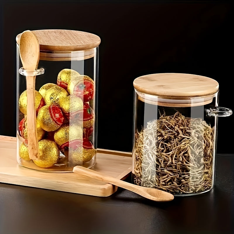 4pcs Sealed Glass Jars With Lids And Spoons Candy Jars Transparent Spice Jars