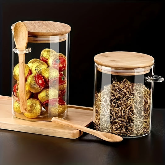 4pcs Sealed Glass Jars With Lids And Spoons Candy Jars Transparent Spice Jars