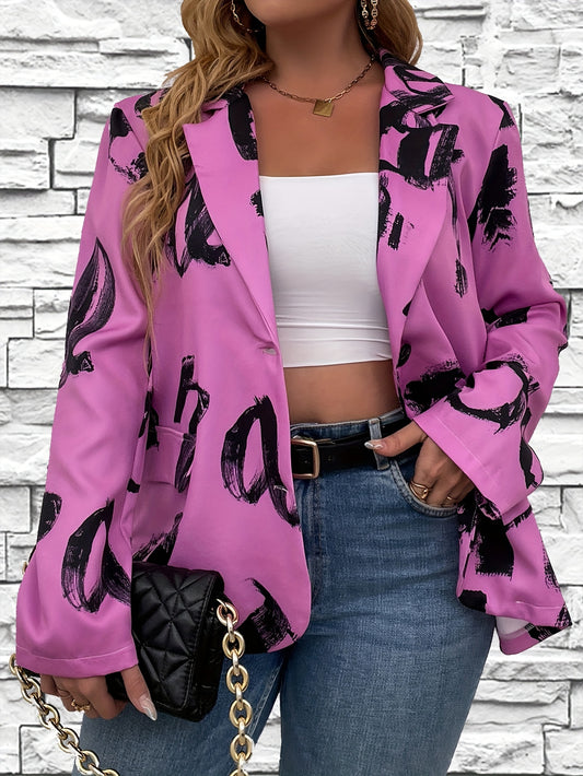  Women's Letter Print Long Sleeve Lapel Blazer