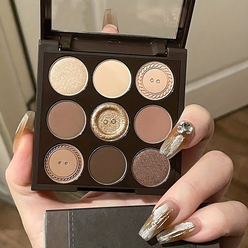 9-Color Eyeshadow Palette Tea Brown Earth Tone Glitter Daily Makeup