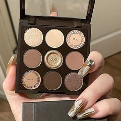 9-Color Eyeshadow Palette Tea Brown Earth Tone Glitter Daily Makeup