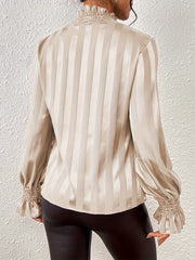  Solid Satin Flounce Sleeve Blouse