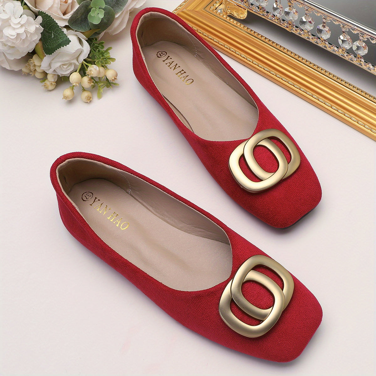 Women's Square Toe Ballet Flats Soft Sole Slip On Shoes
