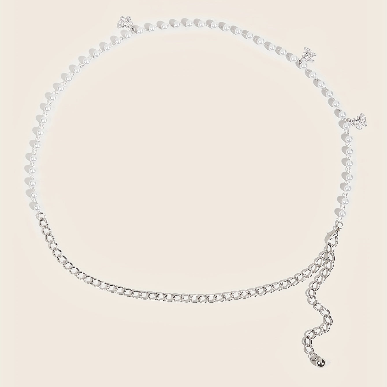Butterfly Pendant Waist Chain Layered Pearl Tassel Metal Belt Dress Girdle