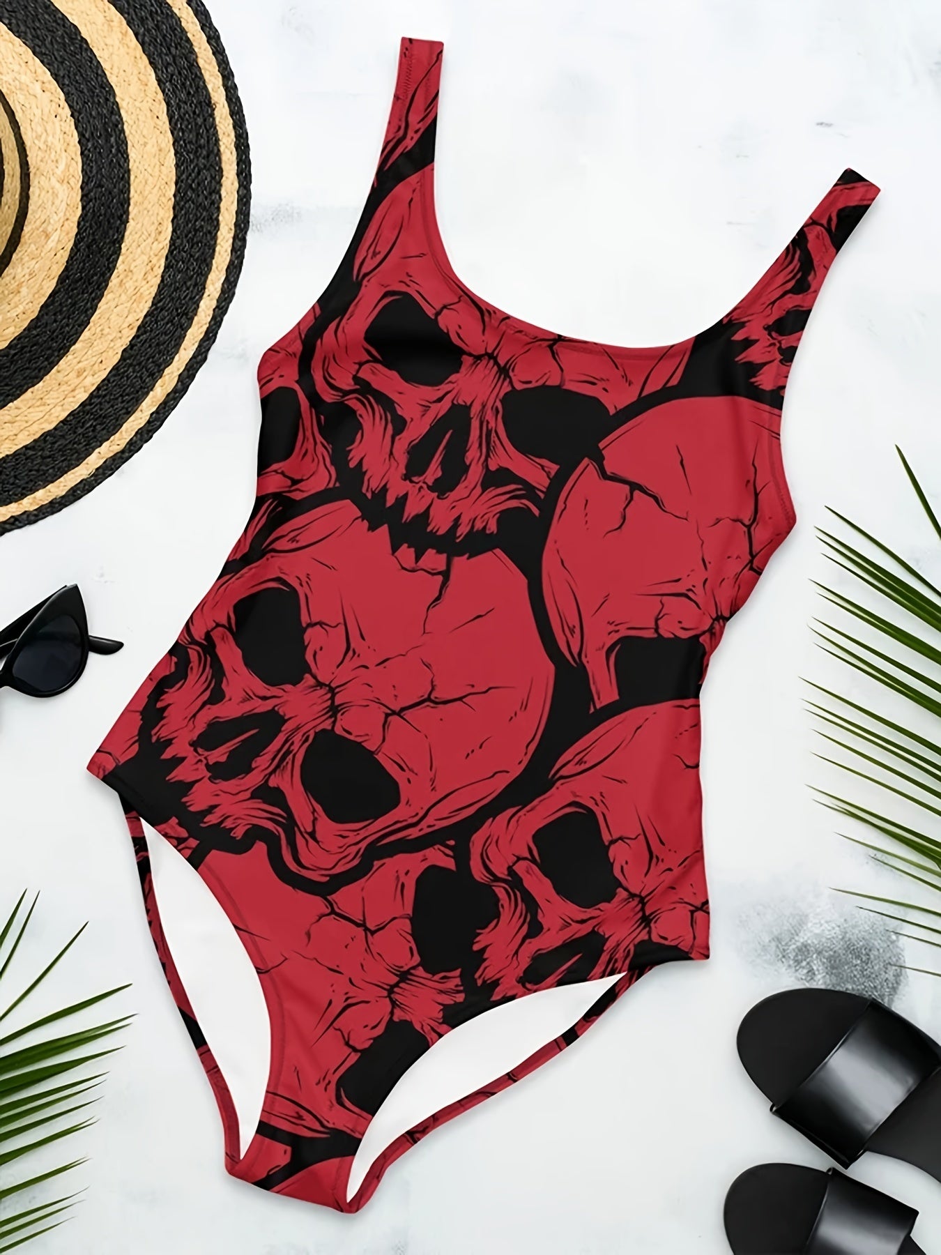 Women's Plus Size Skull Print One Piece Swimsuit