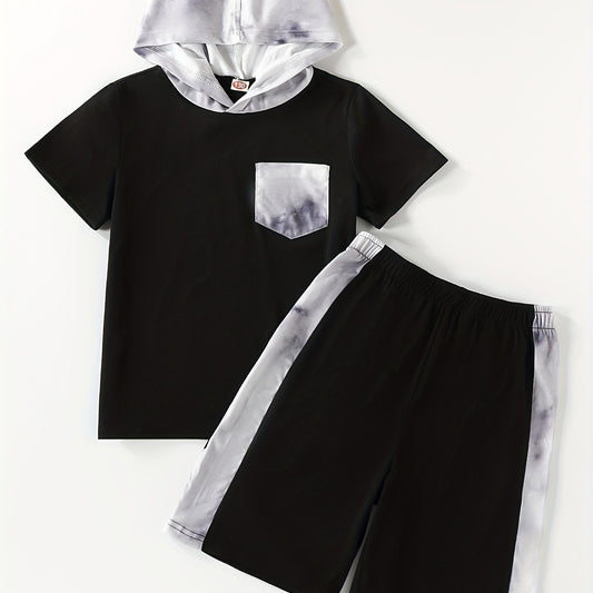 Boys Hooded T Shirt & Sport Shorts Set for Summer