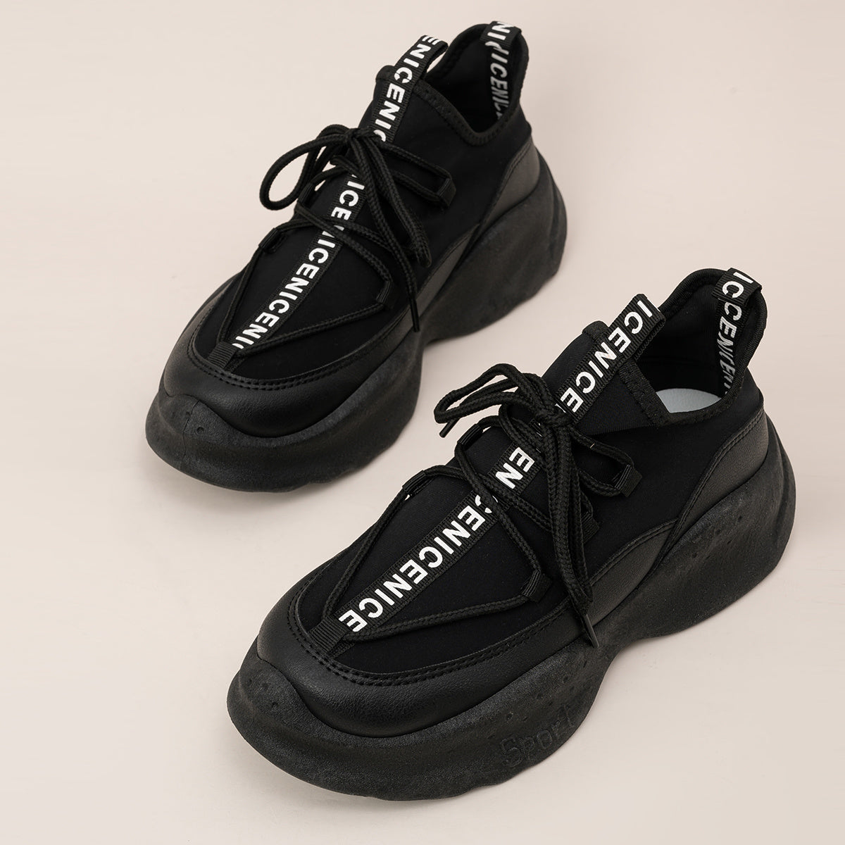 Thick Sole Chunky Shoes Letter Lace up Sneakers Women's Footwear