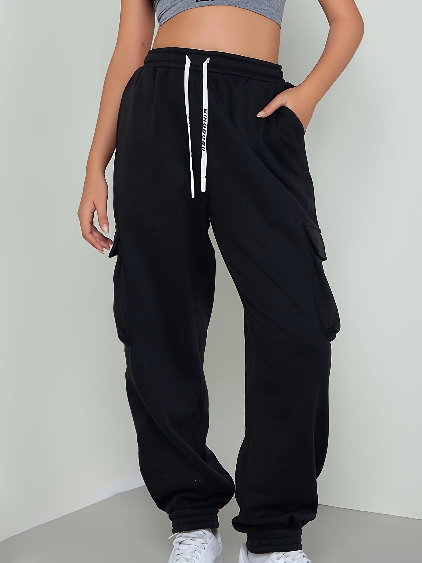  Solid Stretch Drawstring Joggers with Pockets