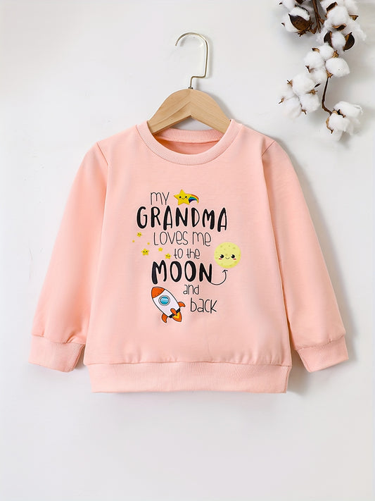 Star Moon & ''My Grandma Loves Me'' Round Neck Sweatshirt For Girls