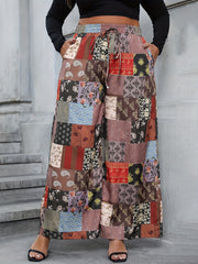  Boho Patchwork Print Drawstring Pants