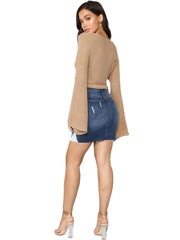 Slim Fit Ripped Holes Denim Mini Skirt