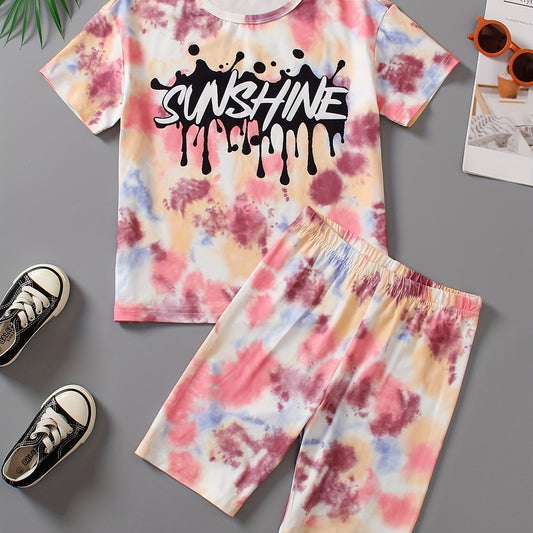 Girls 2 Piece Tie Dye Tee Shirt & Biker Shorts Set
