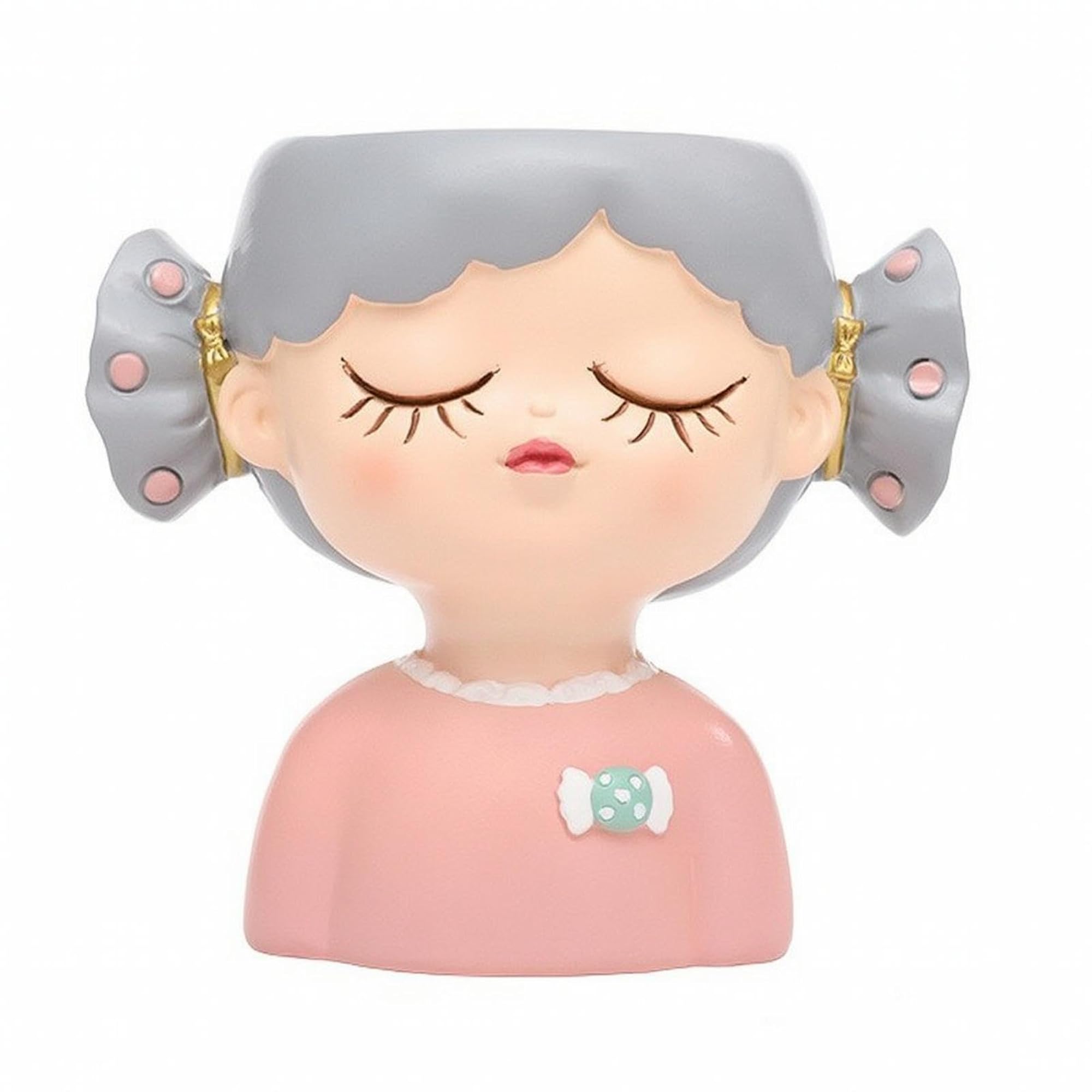 Cute Cartoon Girl Planter with Bow Details for Tabletop Decoration – CRAZE