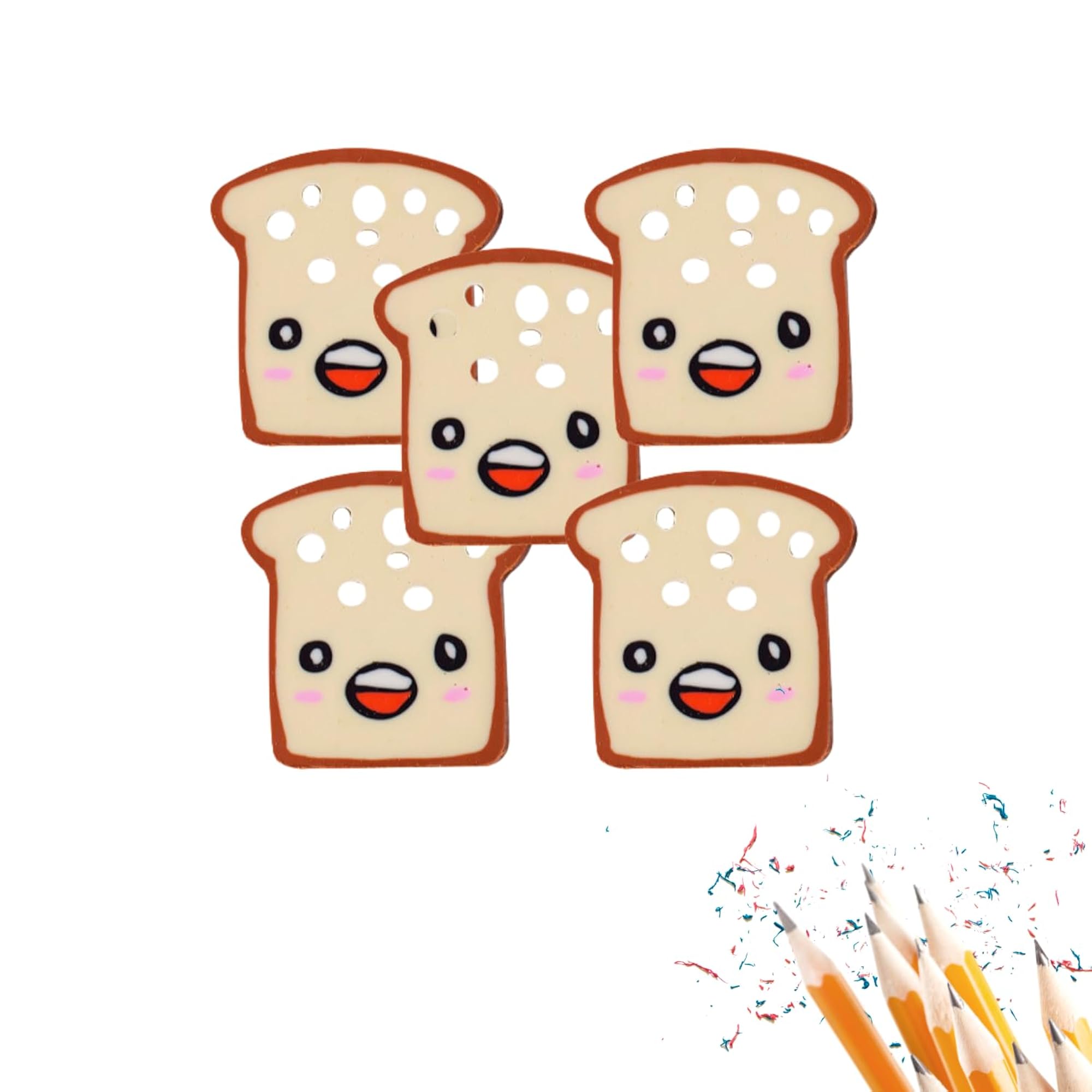 Bread Shape Eraser Pack of 5, Cartoon Emoji Face Erasers – CRAZE
