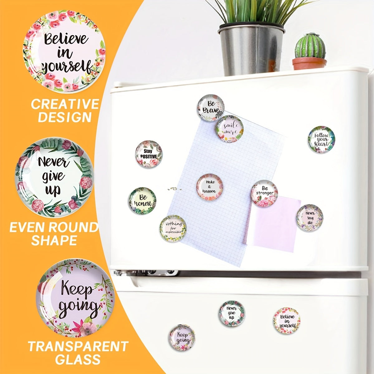 12pcs Glass Fridge Magnets Inspirational Decorative Magnets