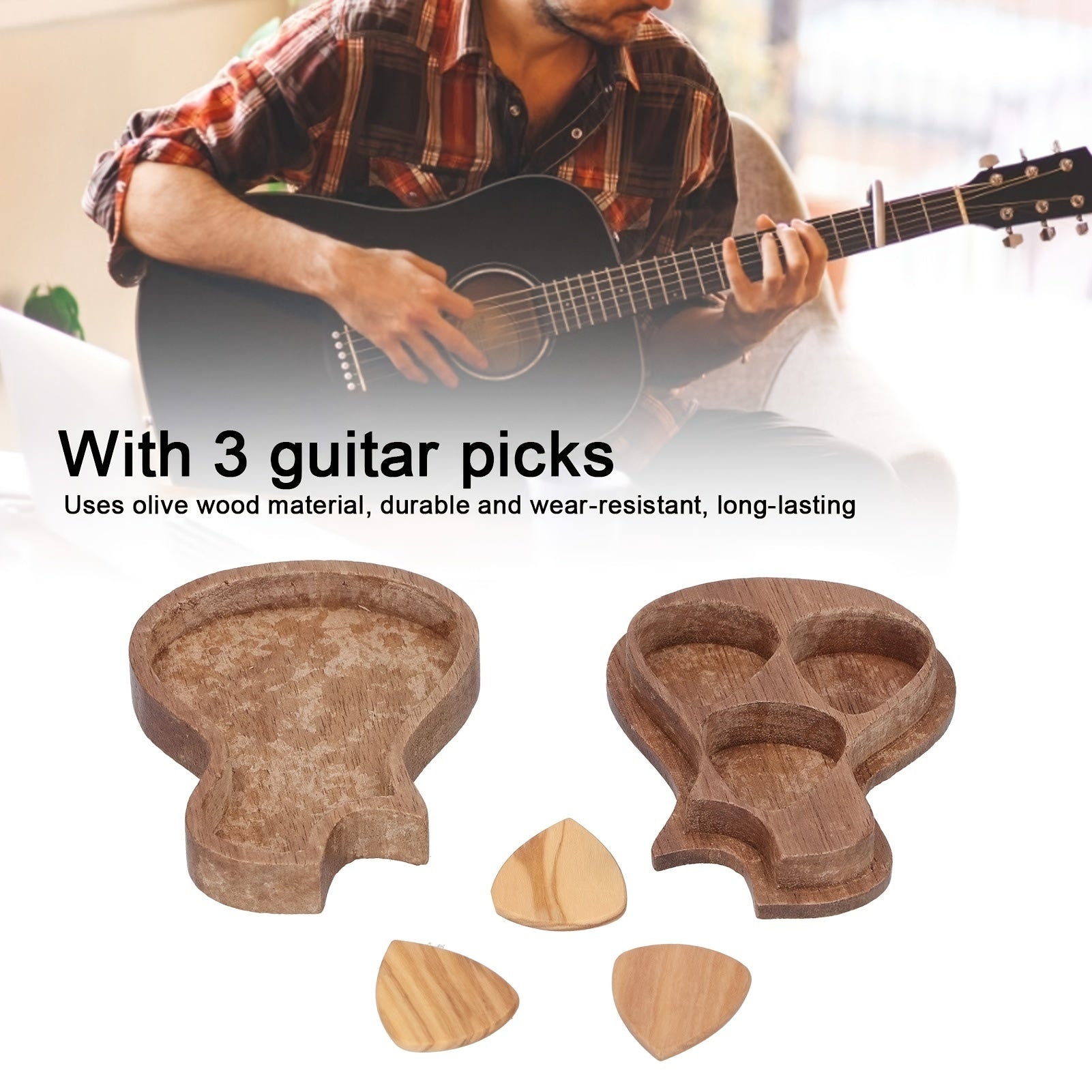 Wooden Guitar Picks Set With Case & 3 Picks