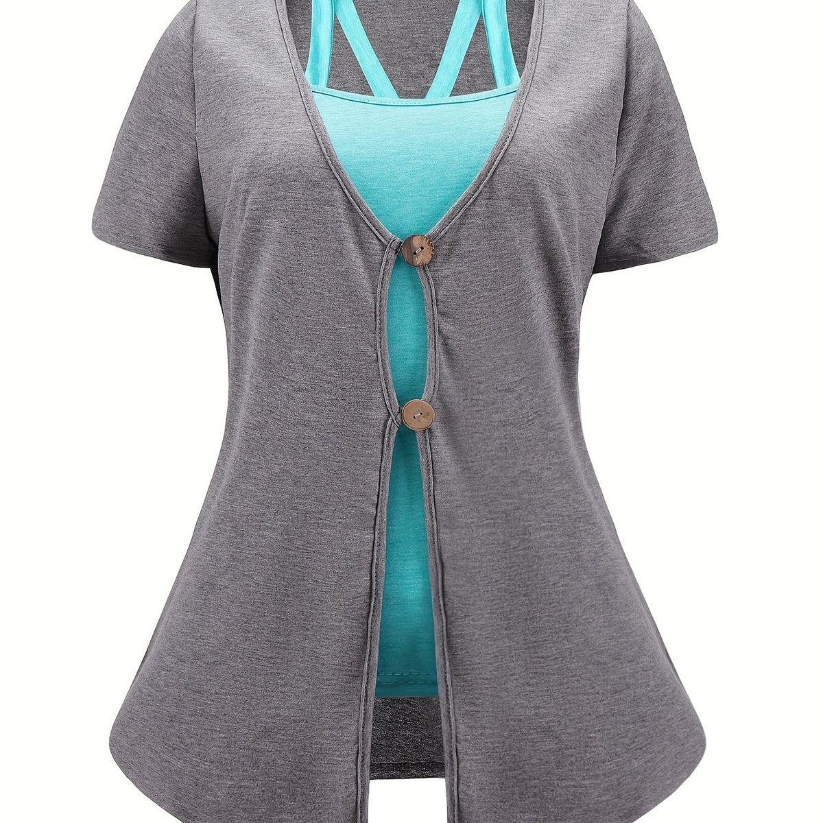  Solid Round Neck Cami Top & Tee Set