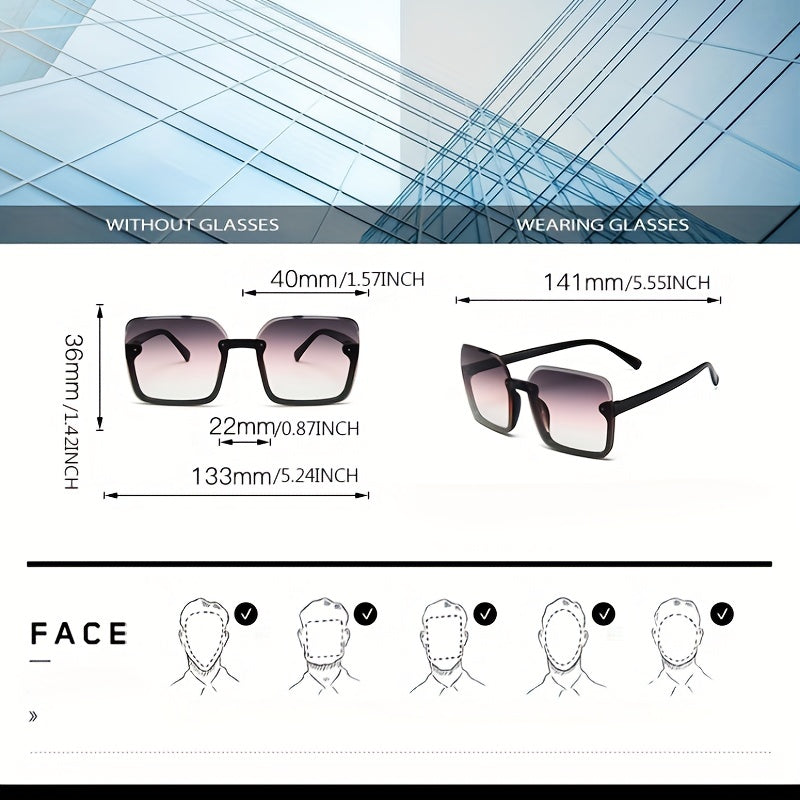 Square Semi Rimless Sunglasses Retro Gradient UV400 Sun Shades