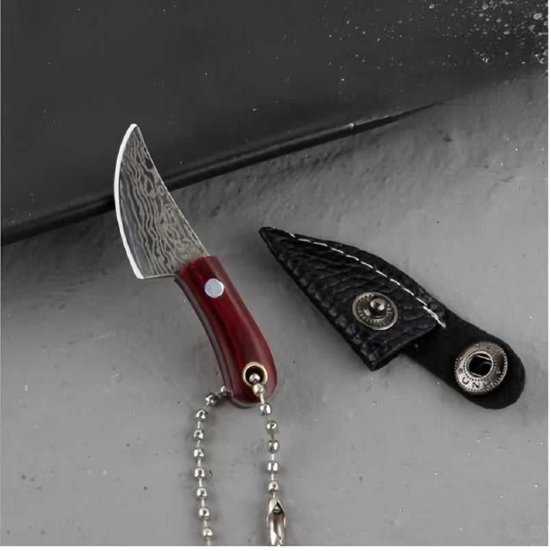 Mini Damascus Pattern Toy Keychain with Leather Cover