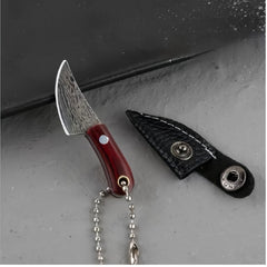 Mini Damascus Pattern Toy Keychain with Leather Cover