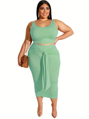  Solid Crop Tops & Pencil Skirt Set Women's Slight Stretch 2pcs Outfits