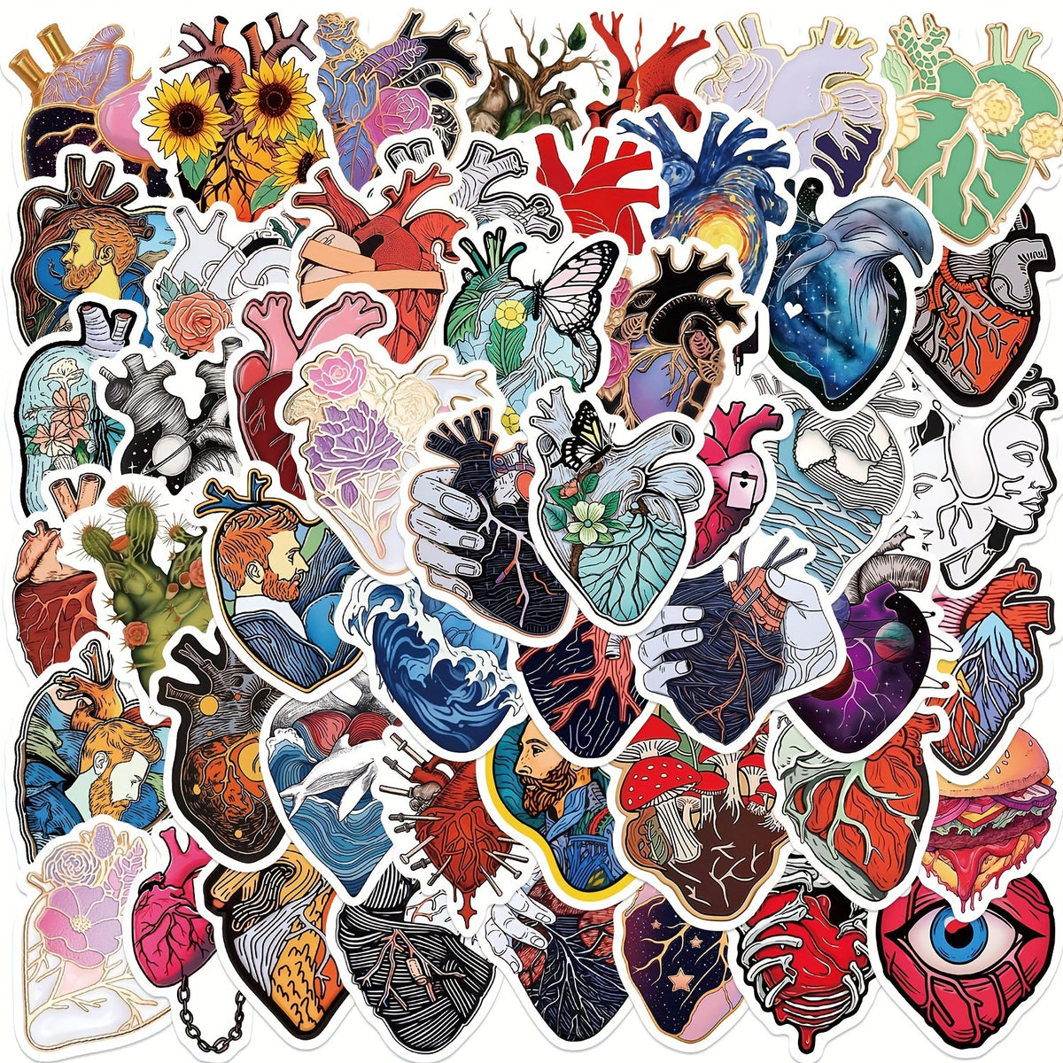 50pcs Cartoon Art Heart Graffiti Stickers for Laptop Helmet Water Cup DIY