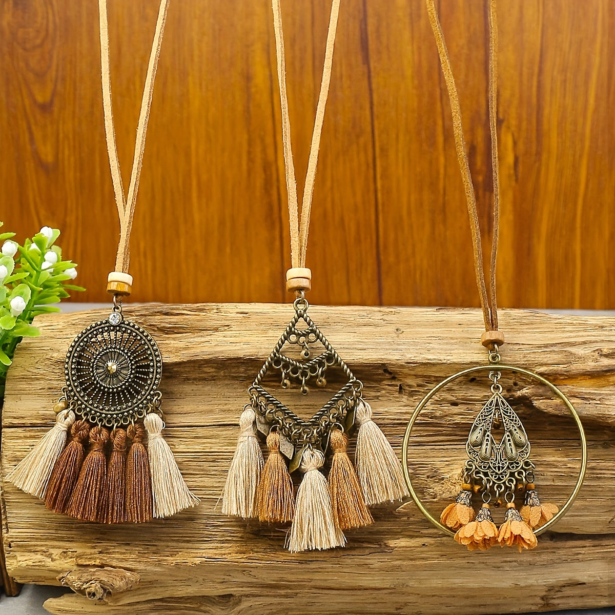 Boho Ethnic Tassel Pendant Necklaces Retro Rhinestone Drip Oil Alloy Necklace