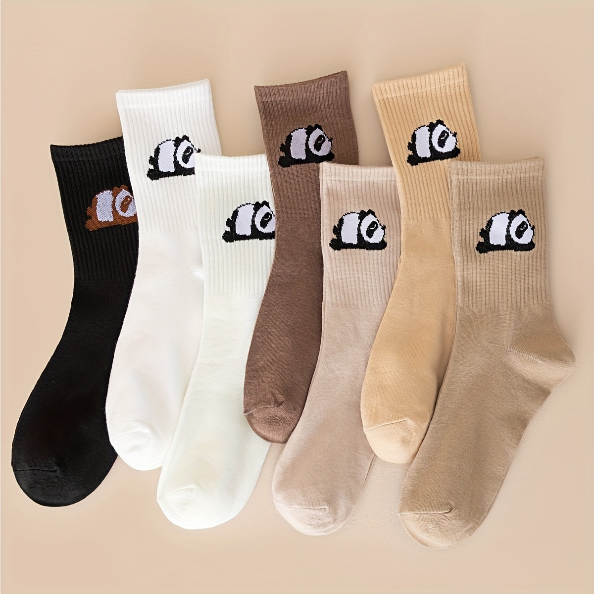 7 Pairs Panda Print Socks Breathable All Match Stockings
