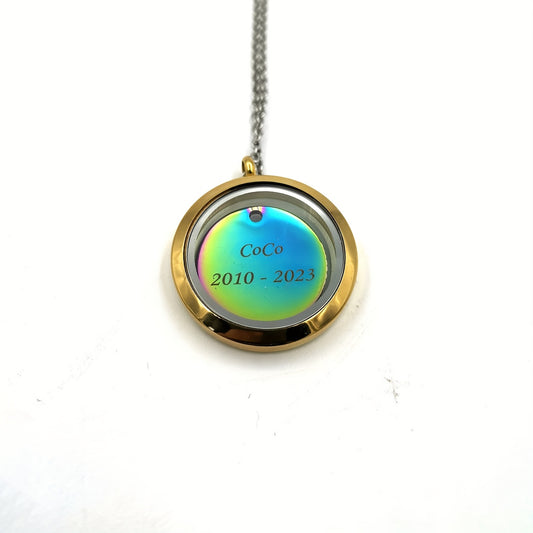 Custom Golden Screw Cap Pet Memorial Pendant Engrave Name Years Colorful Plate