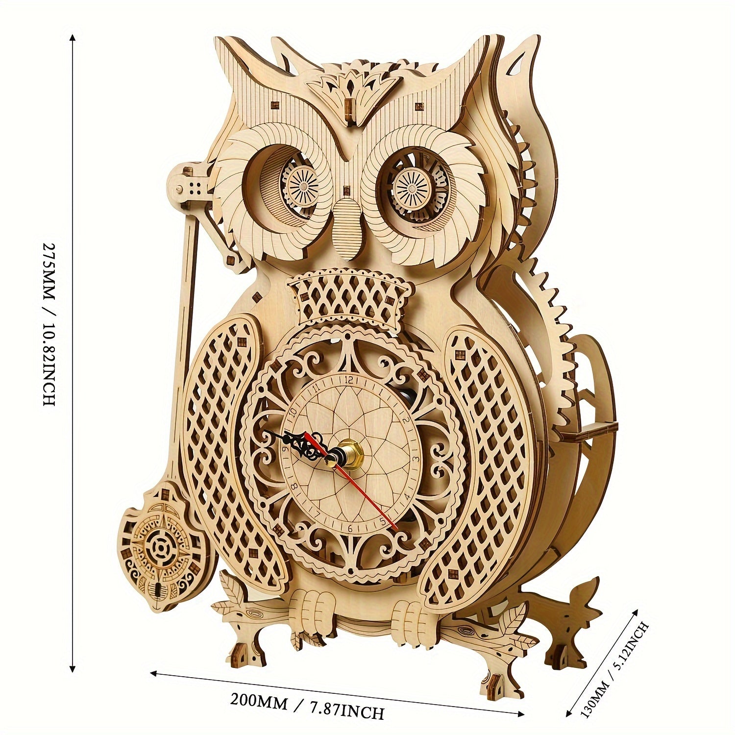 3D Wooden Owl Clock Mechanical Model Kit 139Pcs Adults Creative Gift