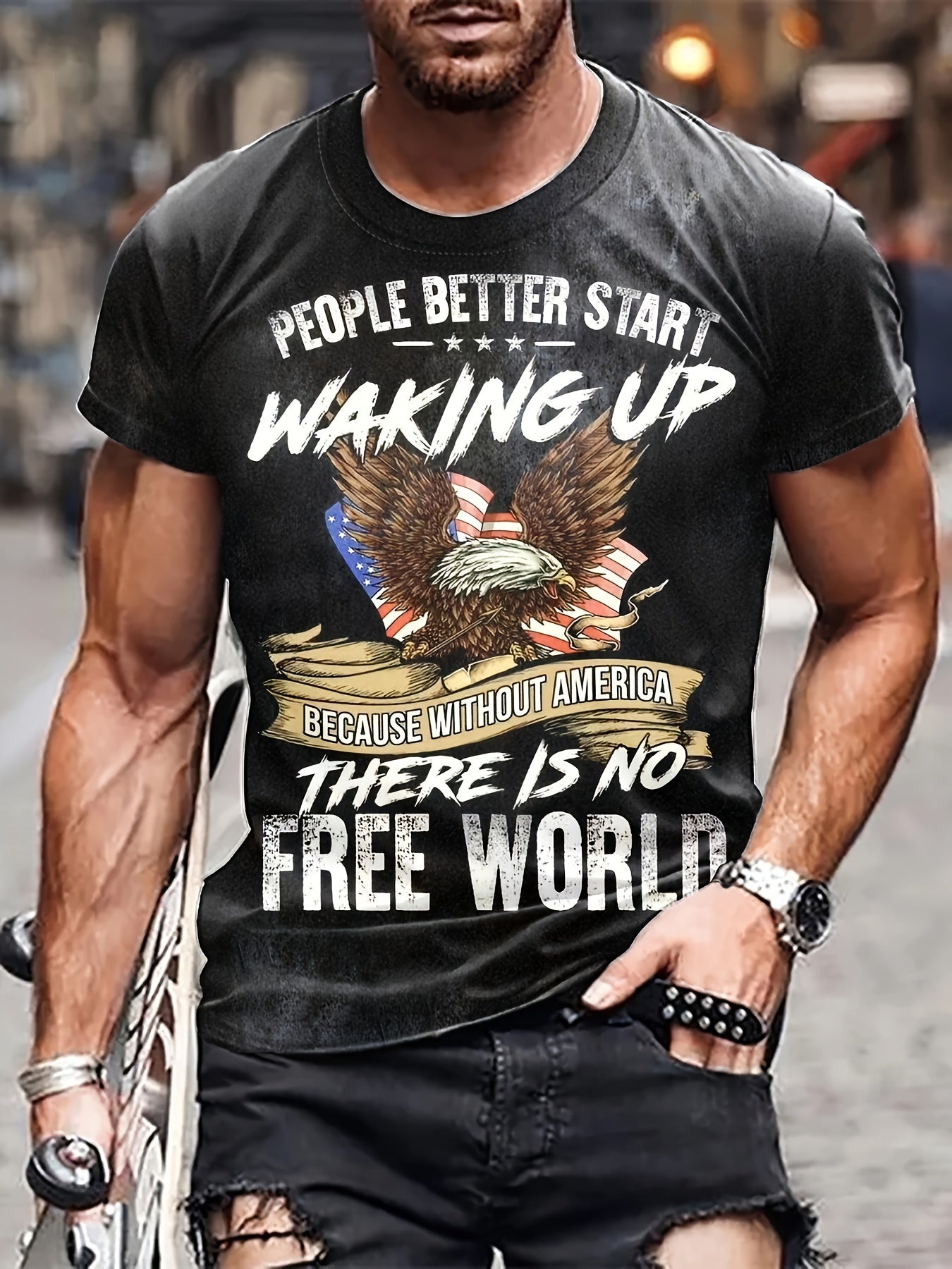 Eagle Pattern Print Men's Short Sleeve Tee Graphic Shirt