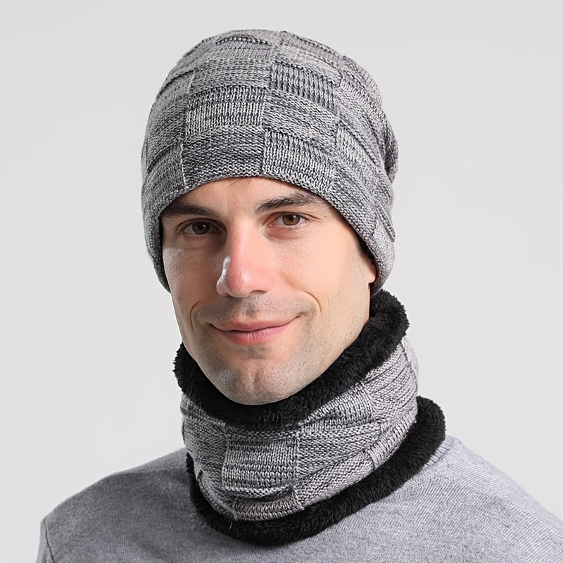 Winter Beanie Scarf Halter Set Thick Fleece Lined Neck Halter Warm Knitted Hat