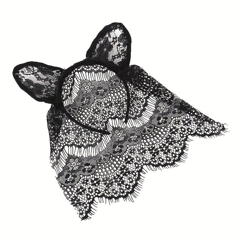 Halloween Bunny Ears Headband Lace Hair Band Veil Headdress