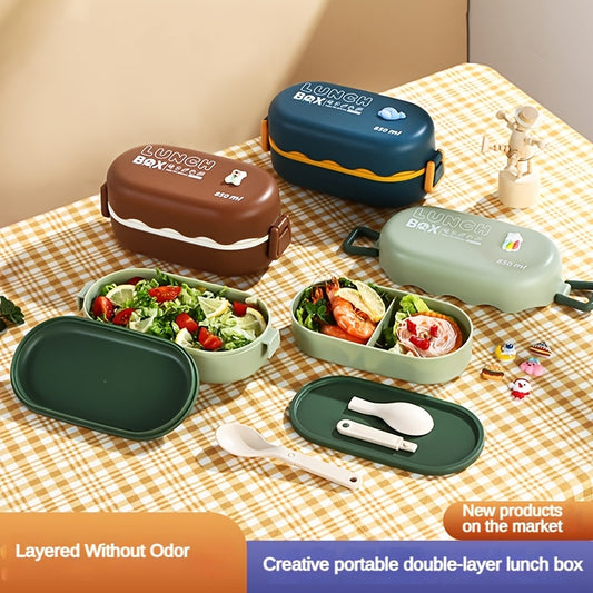 Double Layer Lunch Box with Cutlery and Compartment