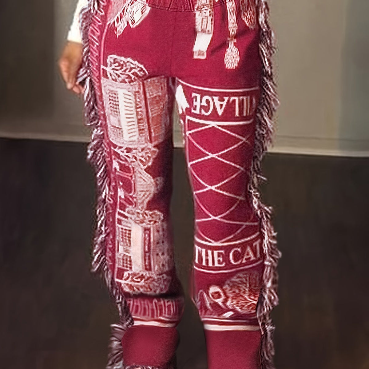 Women's Plus Size Graphic Print Tassel Elastic Hippie Pants
