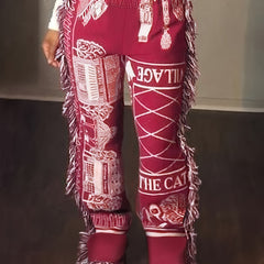 Women's Plus Size Graphic Print Tassel Elastic Hippie Pants