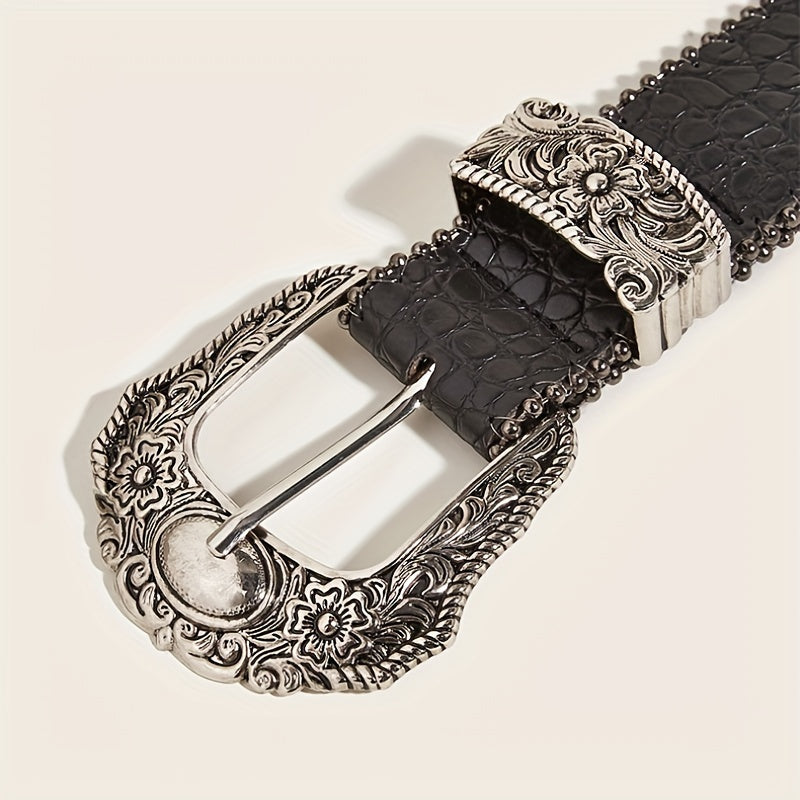 Carved Buckle PU Vintage Western Belt Punk Belts