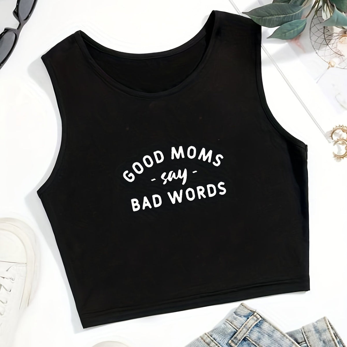Good Moms Print Crop Tank Top Sexy Summer Sleeveless Casual Top