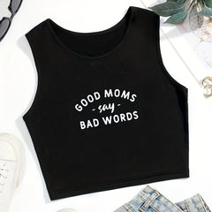 Good Moms Print Crop Tank Top Sexy Summer Sleeveless Casual Top