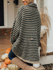 Women's Plus Stripe Print Chimney Collar Pullover Sweater